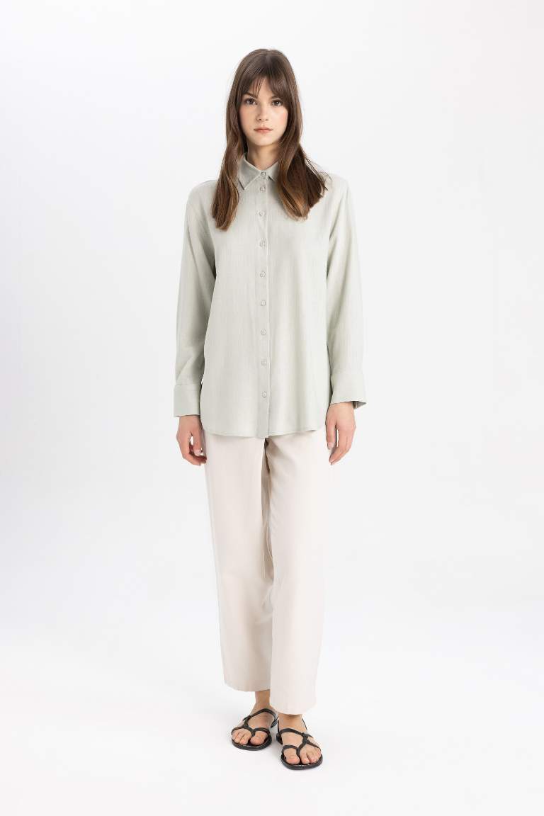 Regular Fit Linen Blend Long Sleeve Tunic