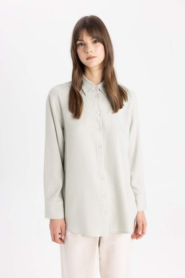 Regular Fit Linen Blend Long Sleeve Tunic