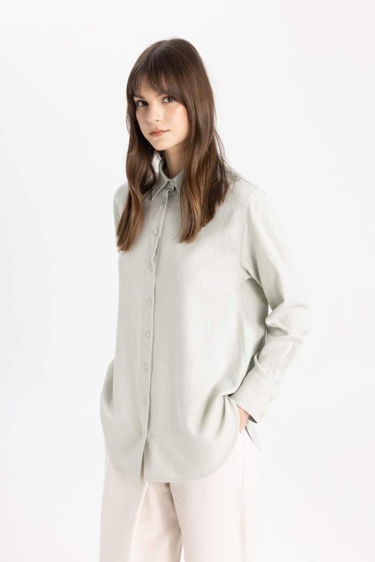 Regular Fit Linen Blend Long Sleeve Tunic