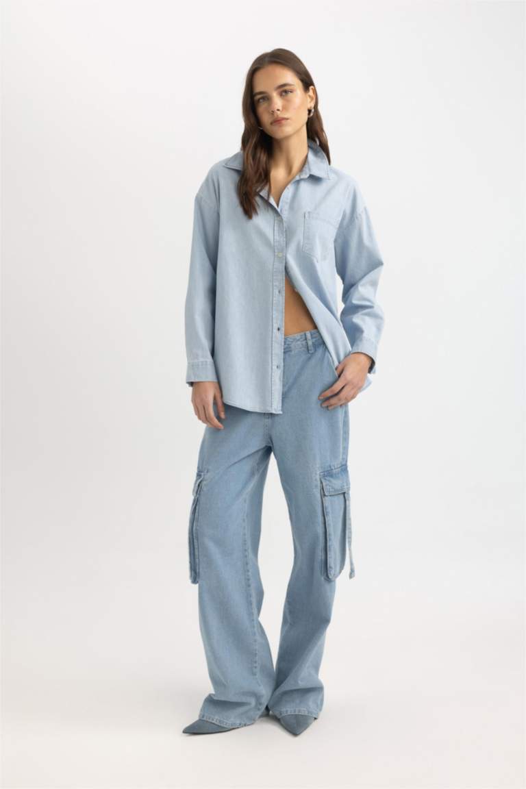 Blue Plaid Denim Oversize Shirt 18133
