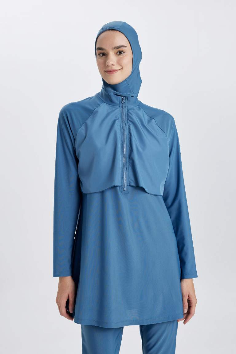 Regular Fit 4'lü Basic Düz Burkini Tesettür Mayo Takım