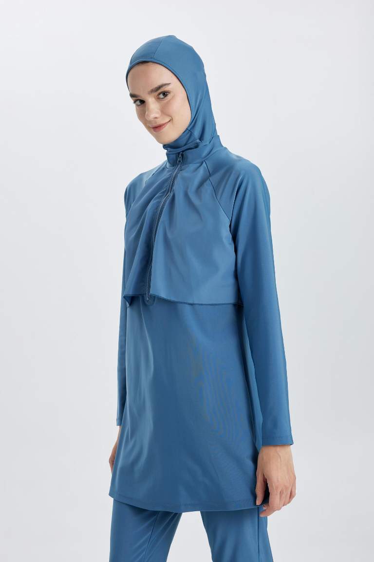 Regular Fit 4'lü Basic Düz Burkini Tesettür Mayo Takım