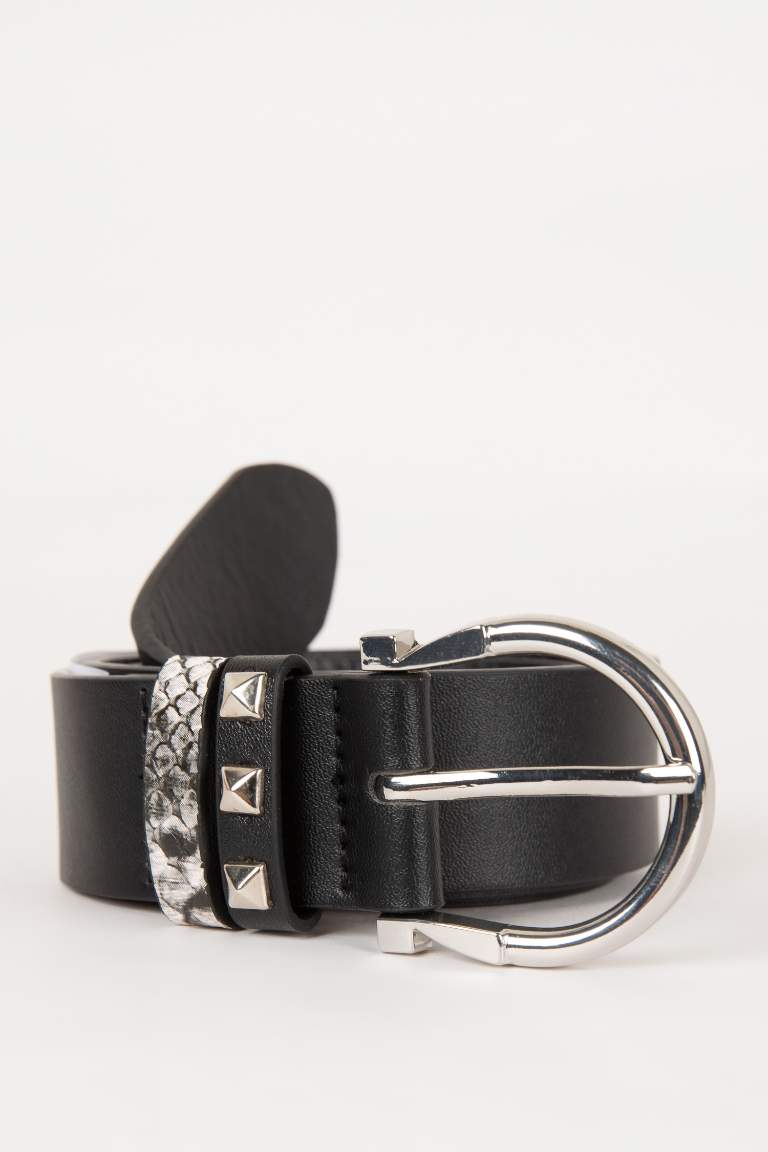 Woman Snake Pattern Faux Leather Jean Belt