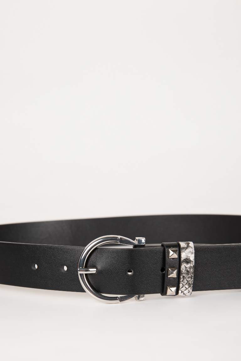 Woman Snake Pattern Faux Leather Jean Belt