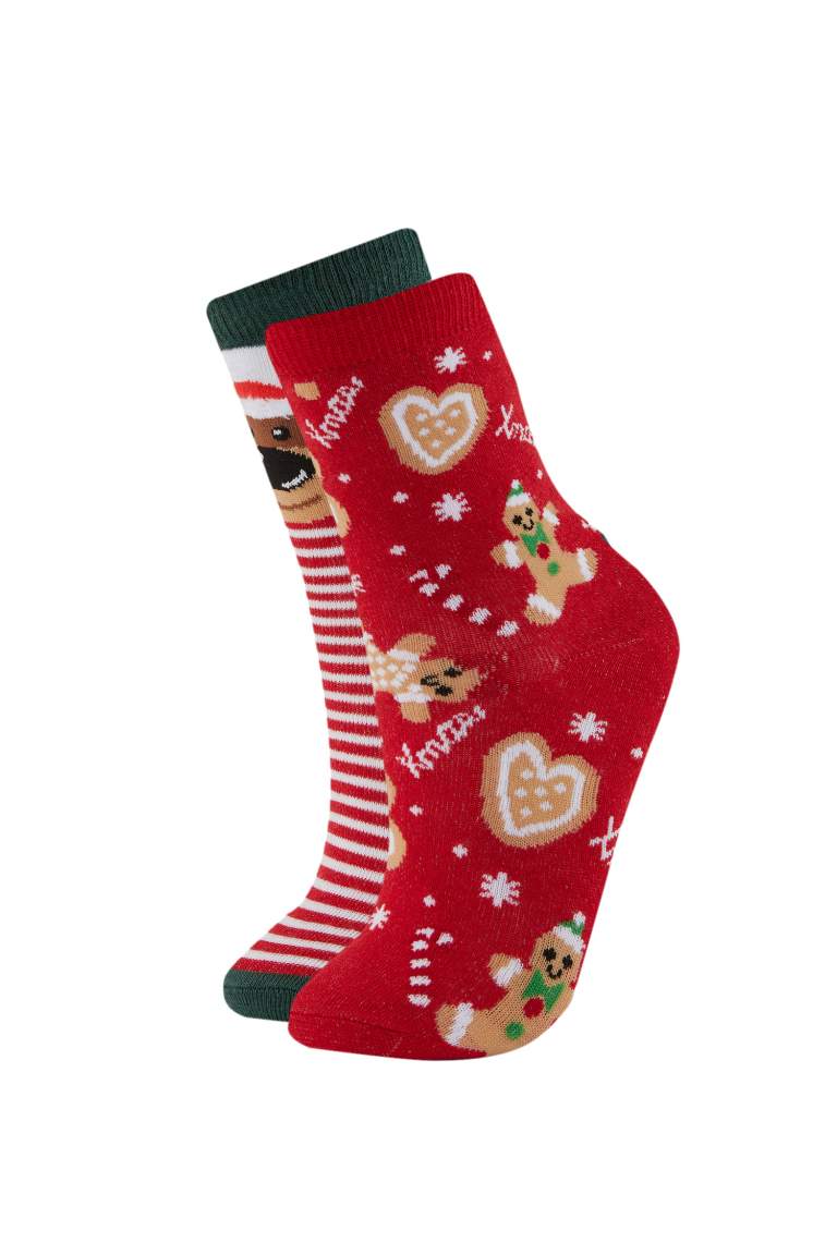 Girl Christmas Themed 2 Piece Cotton Long Socks