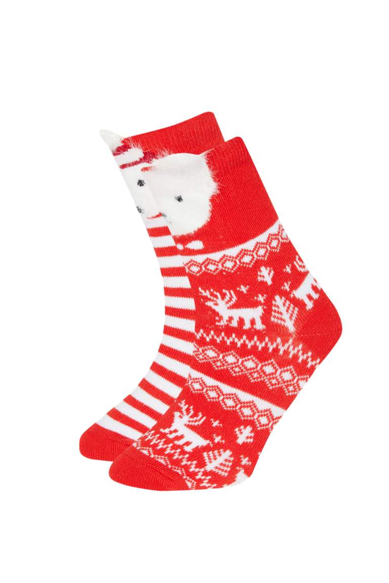 Girl Christmas Themed 2 Piece Cotton Long Socks