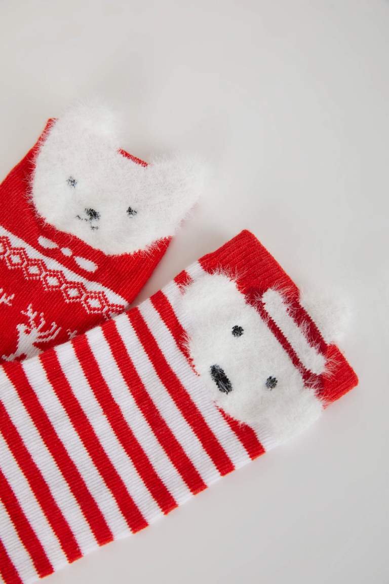 Girl Christmas Themed 2 Piece Cotton Long Socks