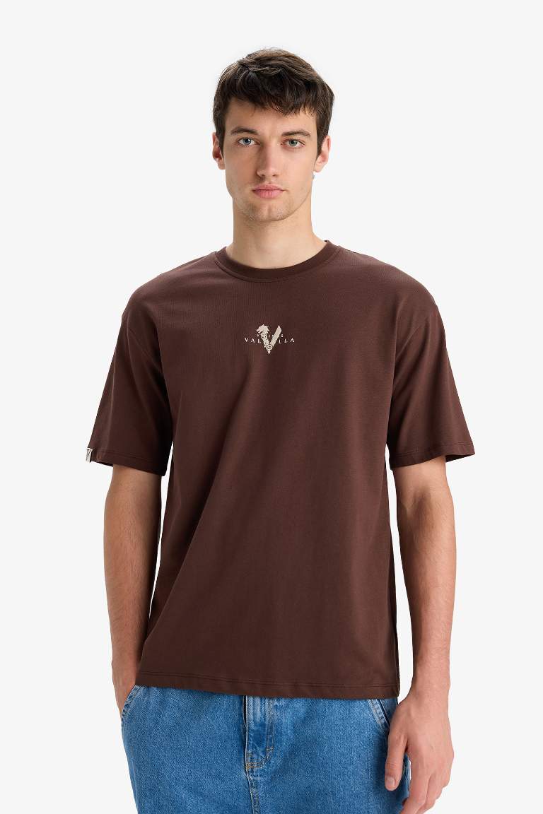 Comfort Fit Vikings Valhalla Crew Neck Printed Short Sleeve T-Shirt