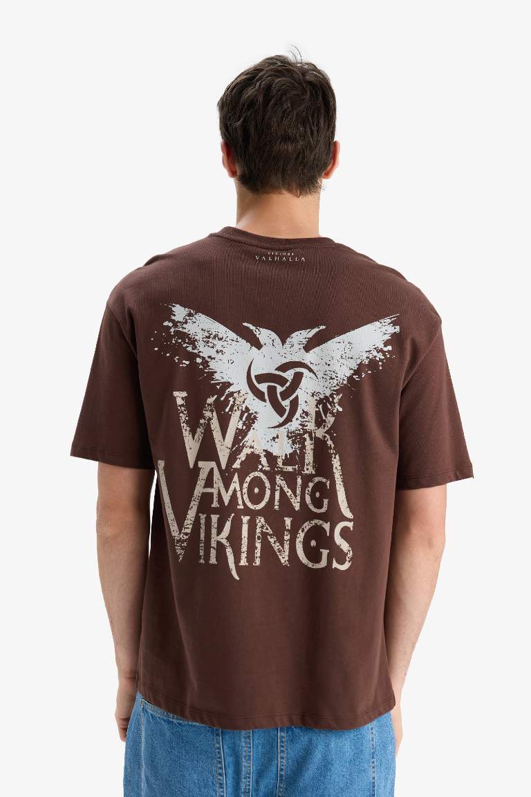 Comfort Fit Vikings Valhalla Crew Neck Printed Short Sleeve T-Shirt