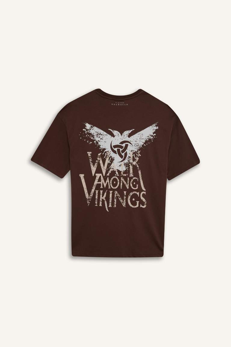 Comfort Fit Vikings Valhalla Crew Neck Printed Short Sleeve T-Shirt