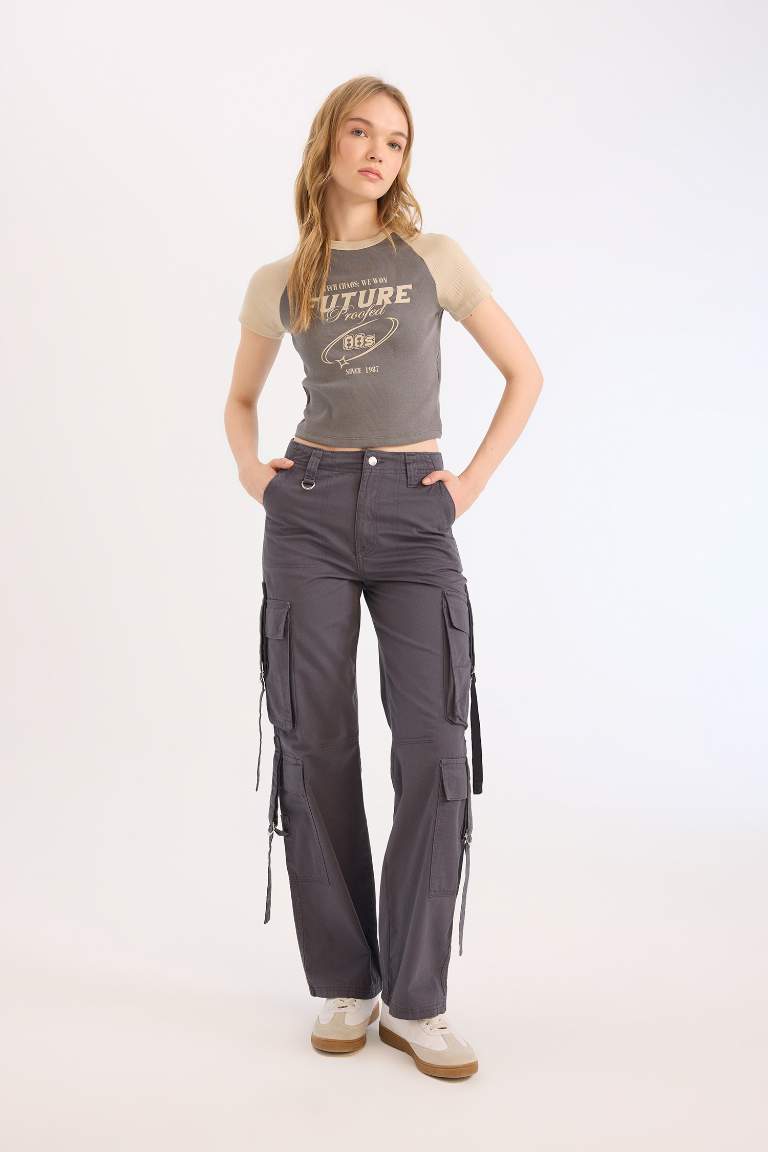 Coool Wide Leg Geniş Paça Pantolon Kargo Cepli Düz Basic