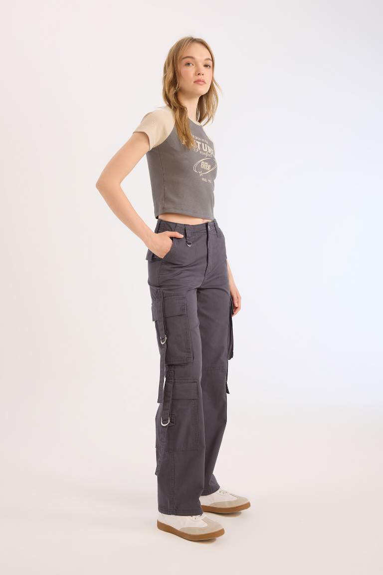 Coool Wide Leg Geniş Paça Pantolon Kargo Cepli Düz Basic