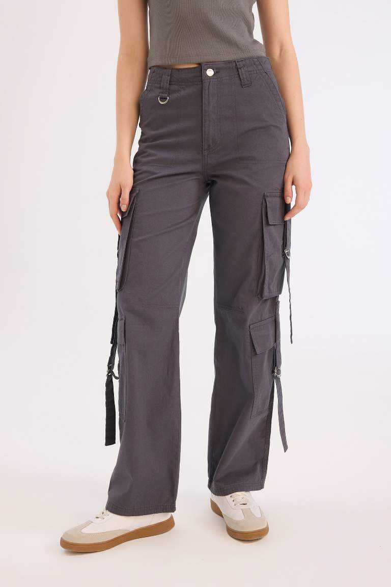 Coool Wide Leg Geniş Paça Pantolon Kargo Cepli Düz Basic