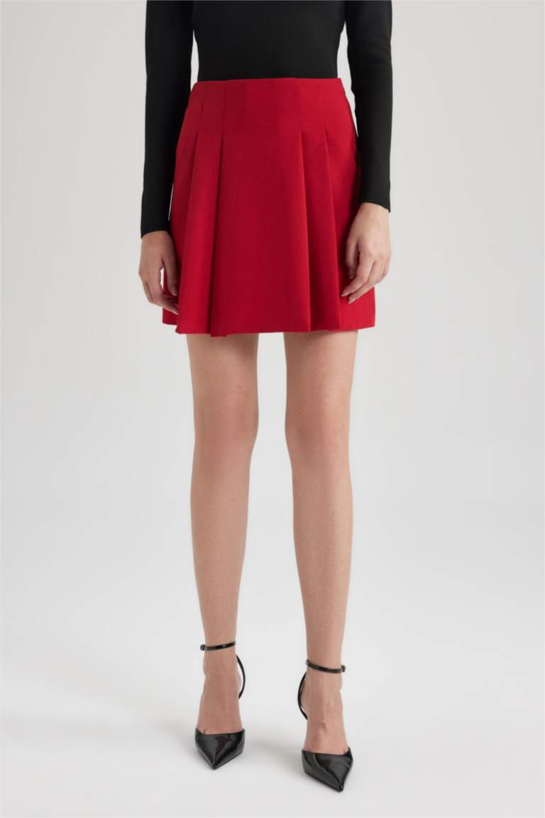 Pleat Normal Waist Mini Skirt
