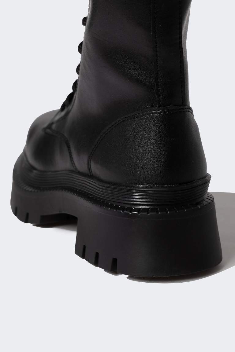 Faux Leather High Sole Boots