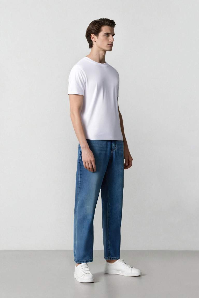%100 Pamuk Baggy Fit Geniş Kalıp Normal Bel Geniş Paça Jean Pantolon