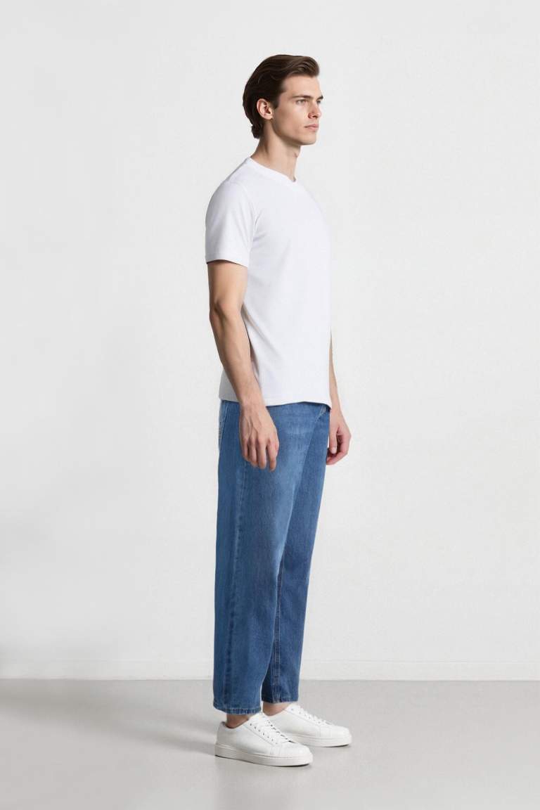 %100 Pamuk Baggy Fit Geniş Kalıp Normal Bel Geniş Paça Jean Pantolon