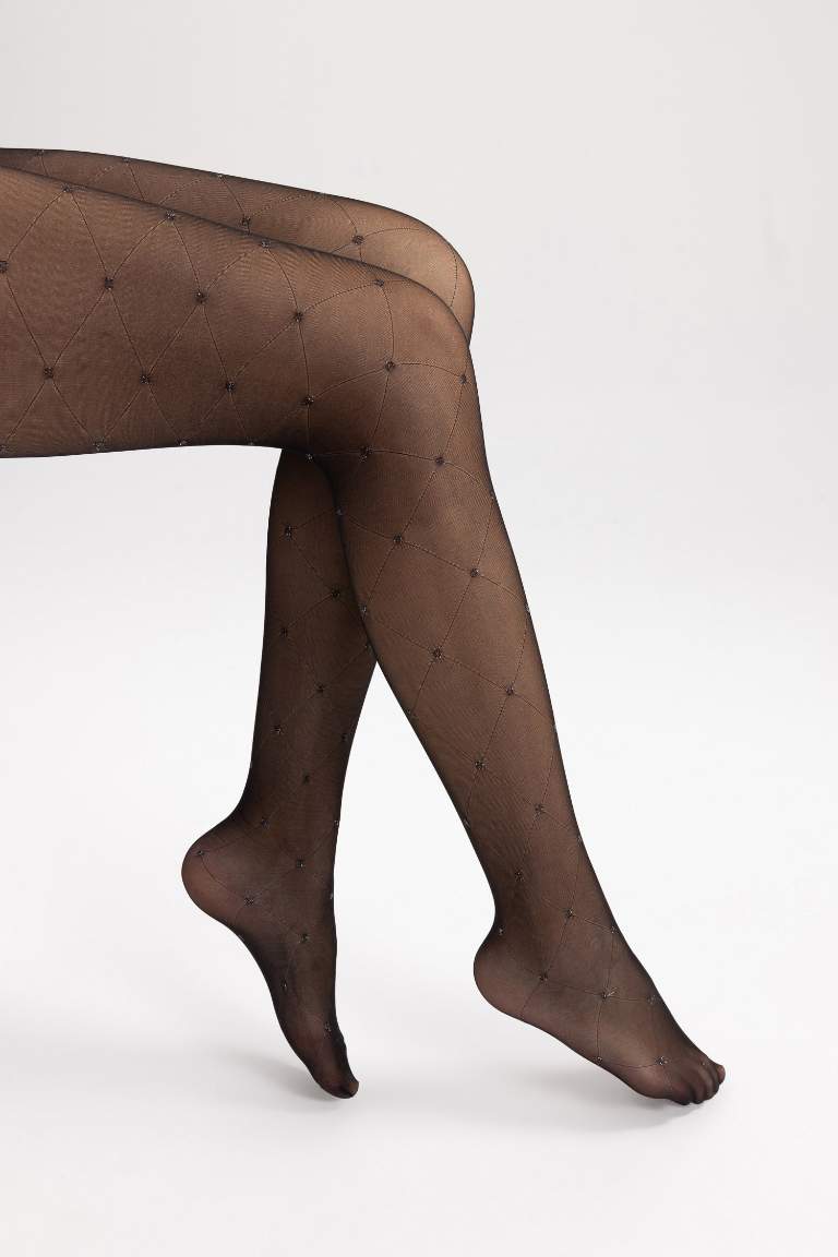 15 Den Woman Glittery Heart Printed Pantyhose