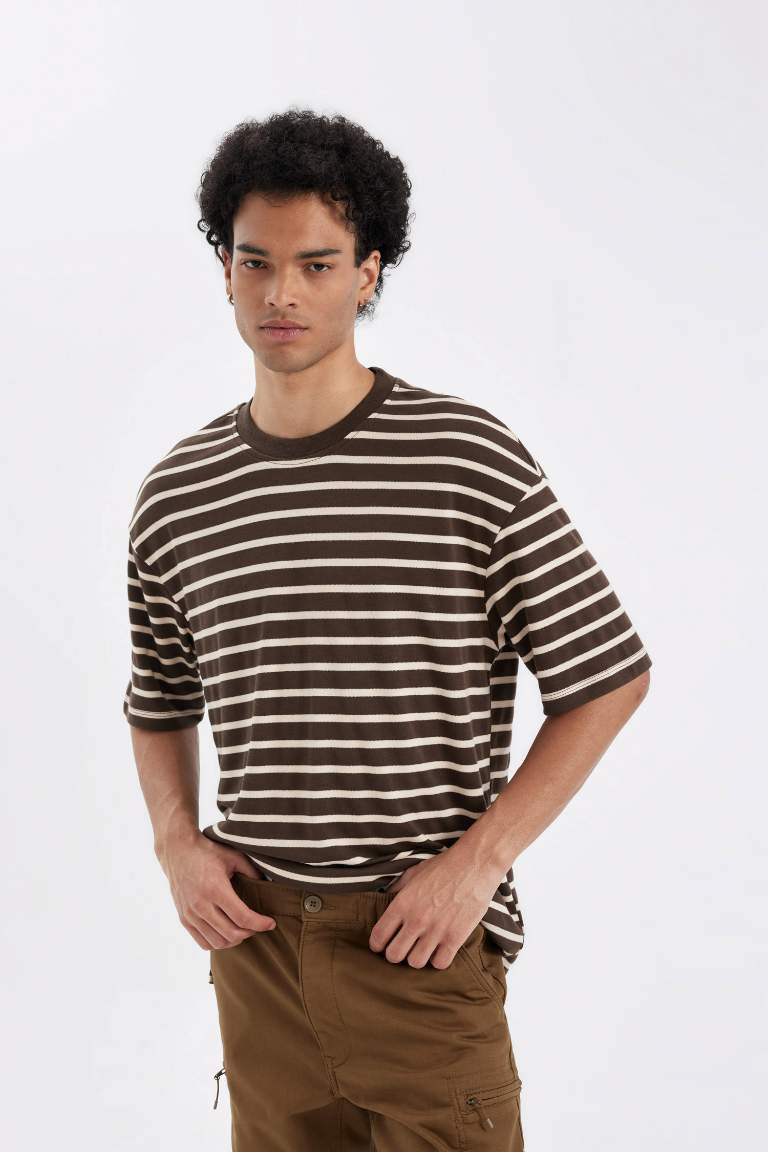 Comfort Regular Fit Crew Neck Striped Heavy Fabric T-Shirt