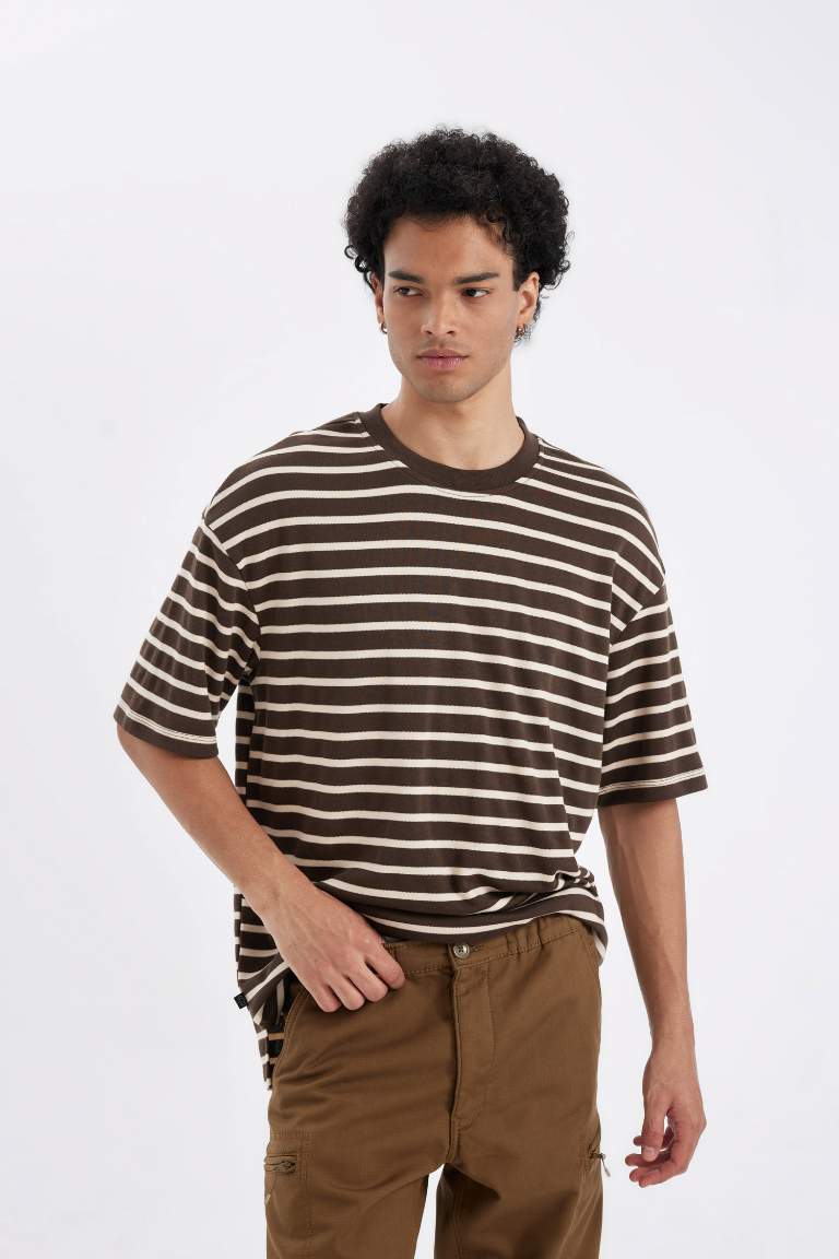 Comfort Regular Fit Crew Neck Striped Heavy Fabric T-Shirt