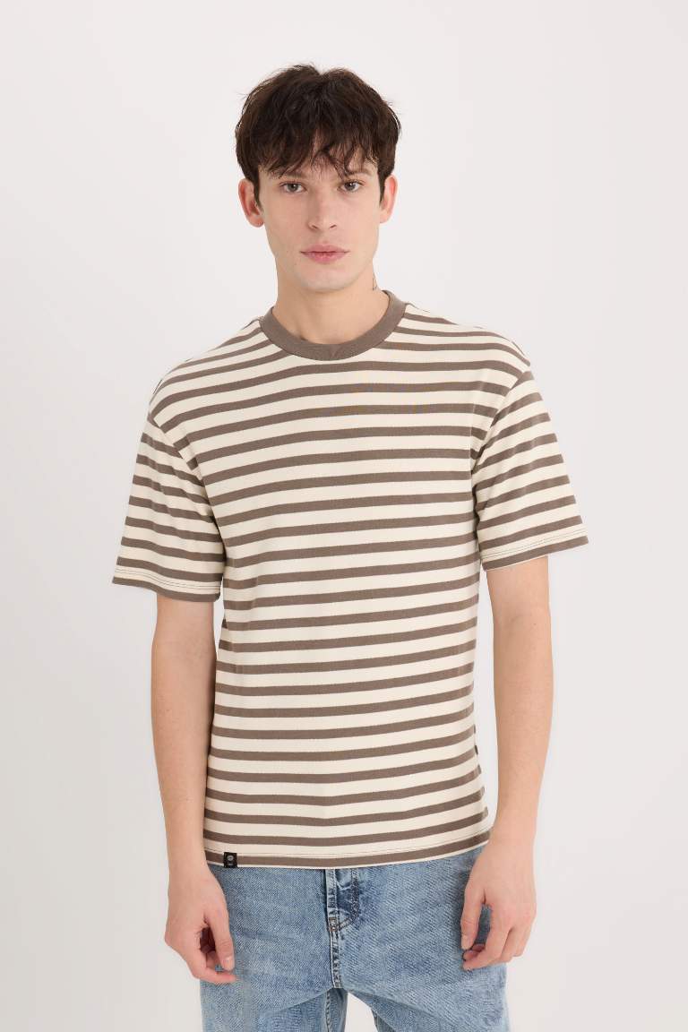 Boxy Fit Crew Neck Striped T-Shirt