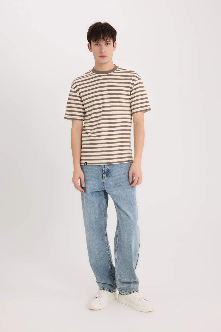 Boxy Fit Crew Neck Striped T-Shirt