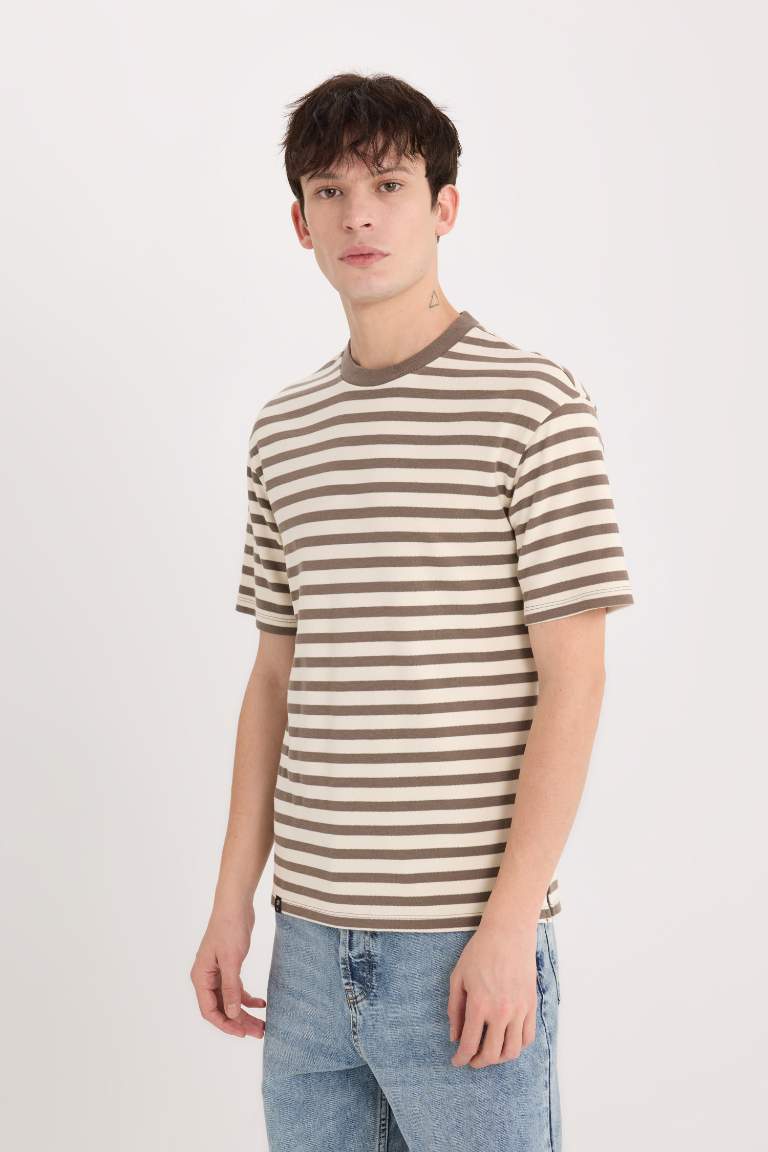 Boxy Fit Crew Neck Striped T-Shirt