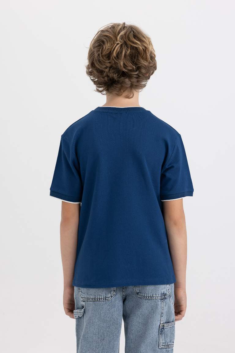 Boy Crew Neck Embroidered Pique Short Sleeve T-Shirt