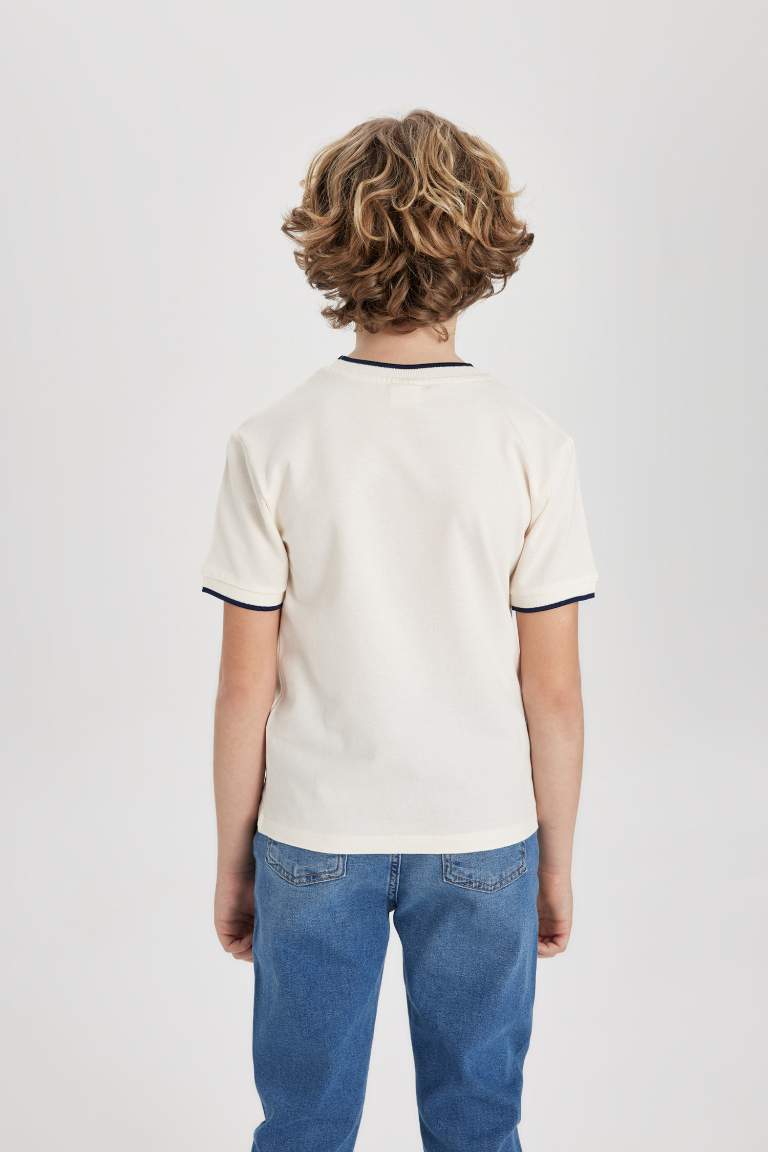 Boy Crew Neck Embroidered Pique Short Sleeve T-Shirt