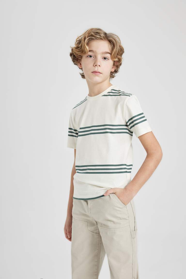 Boy Regular Fit Crew Neck Striped Short Sleeve T-Shirt