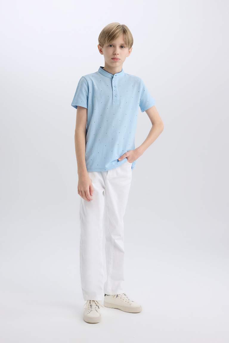 Boy Mandarin Collar Pique Short Sleeve Polo T-shirt