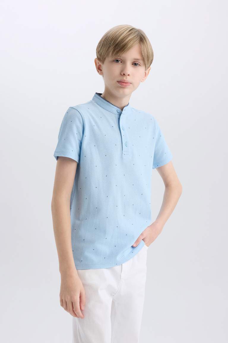 Boy Mandarin Collar Pique Short Sleeve Polo T-shirt