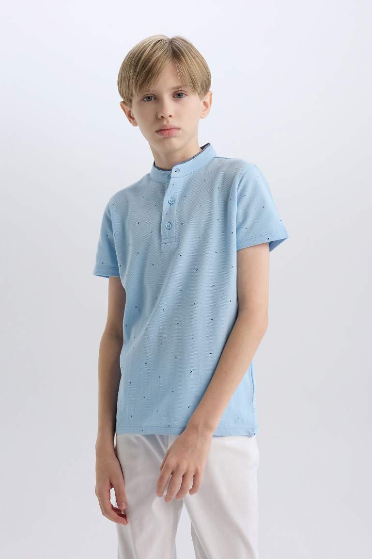 Boy Mandarin Collar Pique Short Sleeve Polo T-shirt