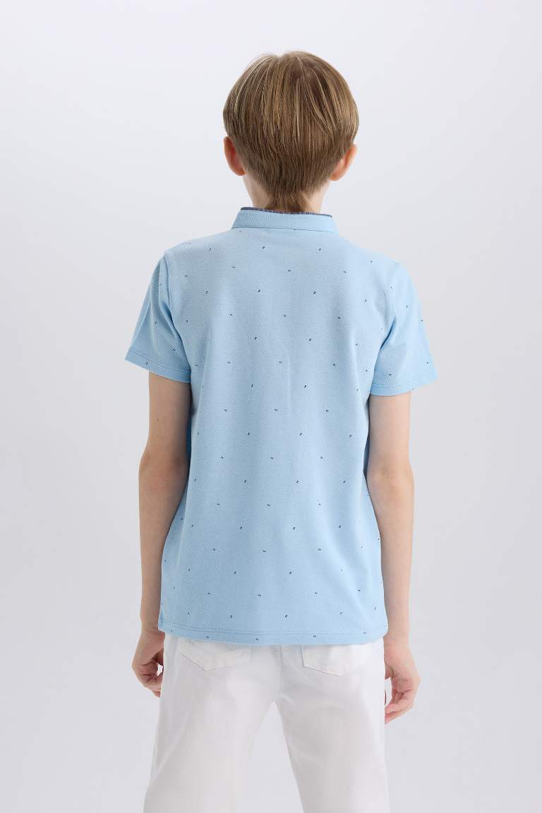 Boy Mandarin Collar Pique Short Sleeve Polo T-shirt