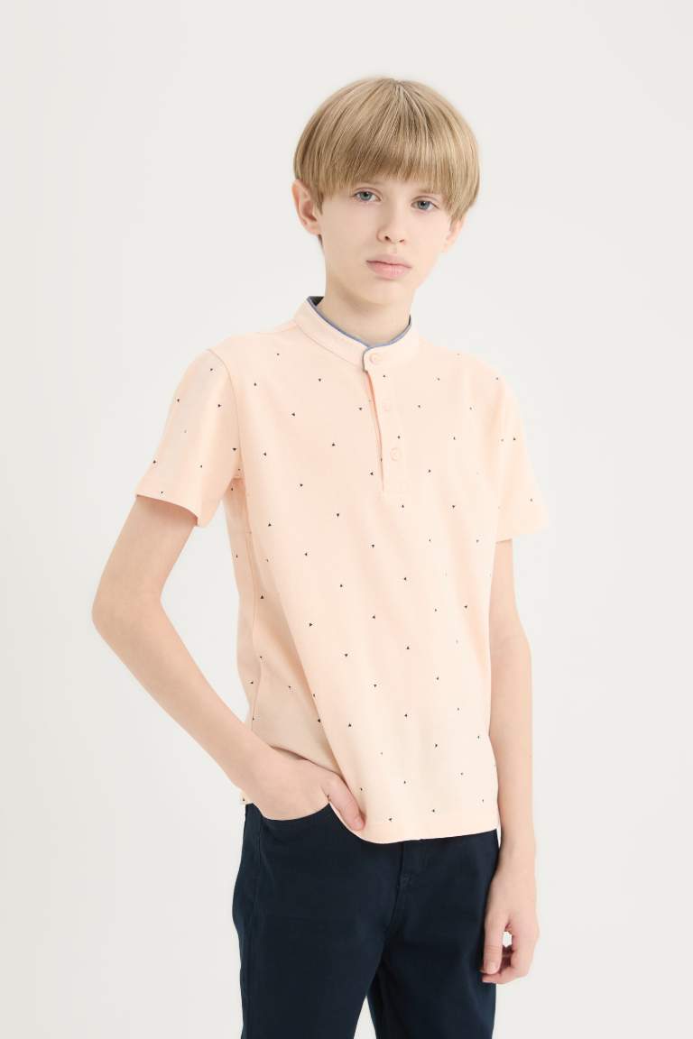 Boy Grandad Collar Pique Short Sleeve Polo T-shirt