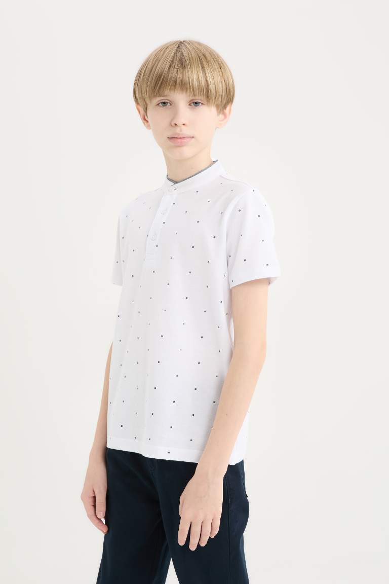 Boy Mandarin Collar Pique Short Sleeve Polo T-shirt