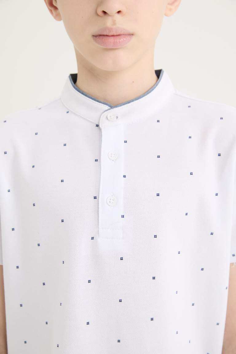 Boy Mandarin Collar Pique Short Sleeve Polo T-shirt