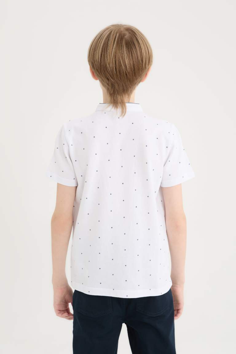 Boy Mandarin Collar Pique Short Sleeve Polo T-shirt