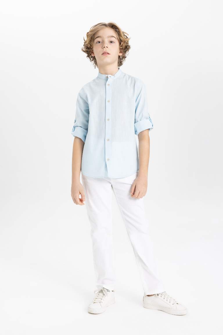 Boy Regular Fit Stand Collar Long Sleeve Shirt