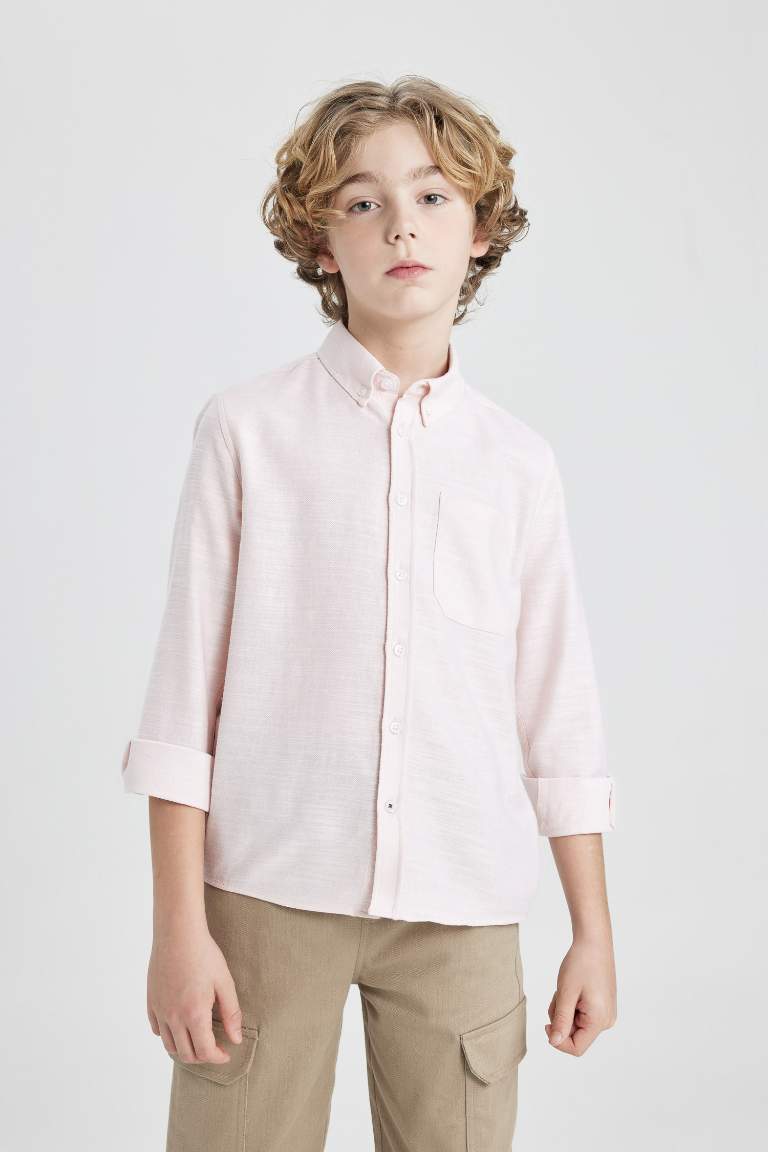 Boy Polo Collar Oxford Basic Long Sleeve Shirt