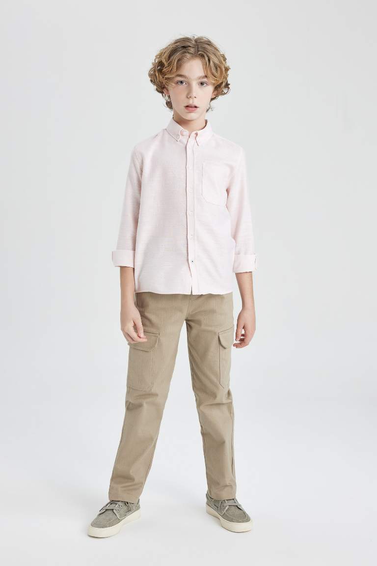 Boy Polo Collar Oxford Basic Long Sleeve Shirt