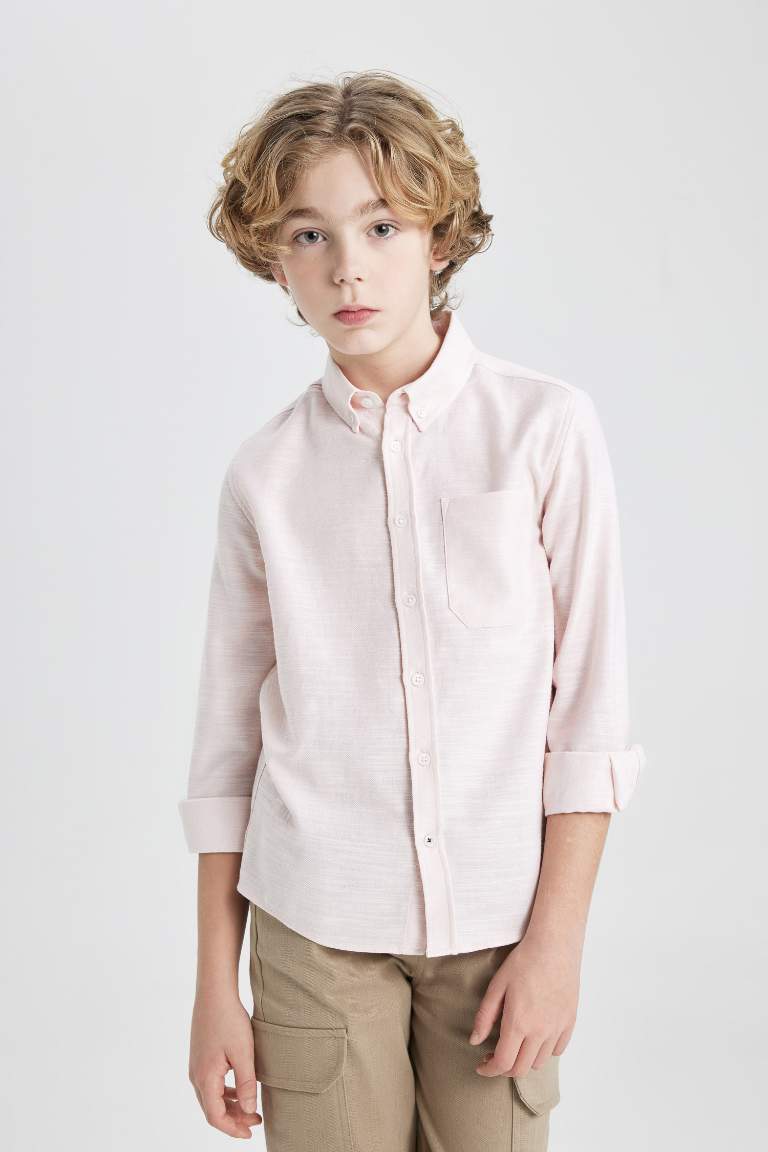 Boy Polo Collar Oxford Basic Long Sleeve Shirt