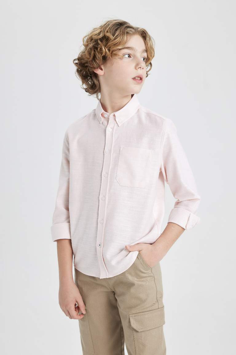 Boy Polo Collar Oxford Basic Long Sleeve Shirt