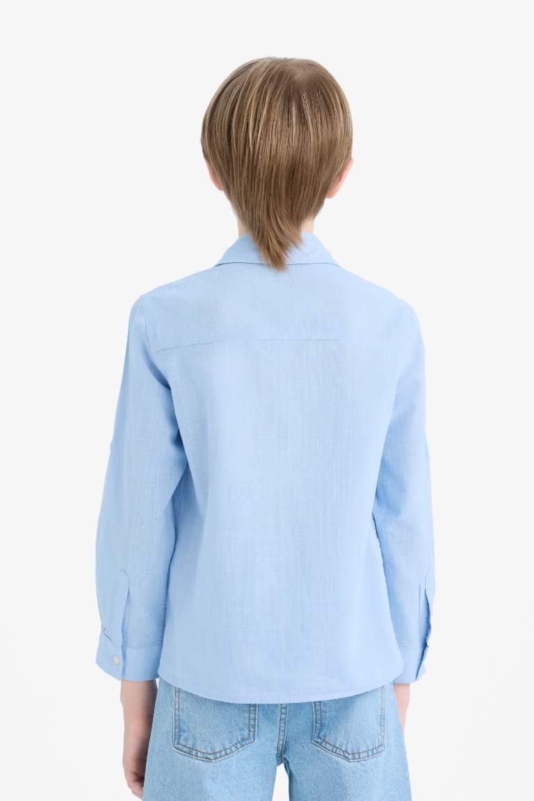 Boy Polo Collar Linen Look Long Sleeve Shirt