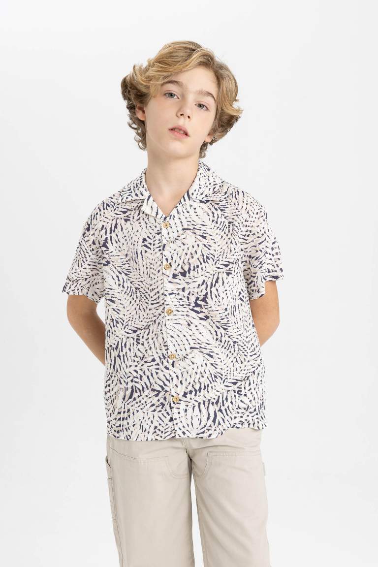 Boy Oversize Fit Polo Neck Viscose Short Sleeve Shirt