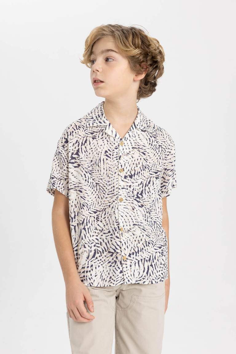 Boy Oversize Fit Polo Neck Viscose Short Sleeve Shirt