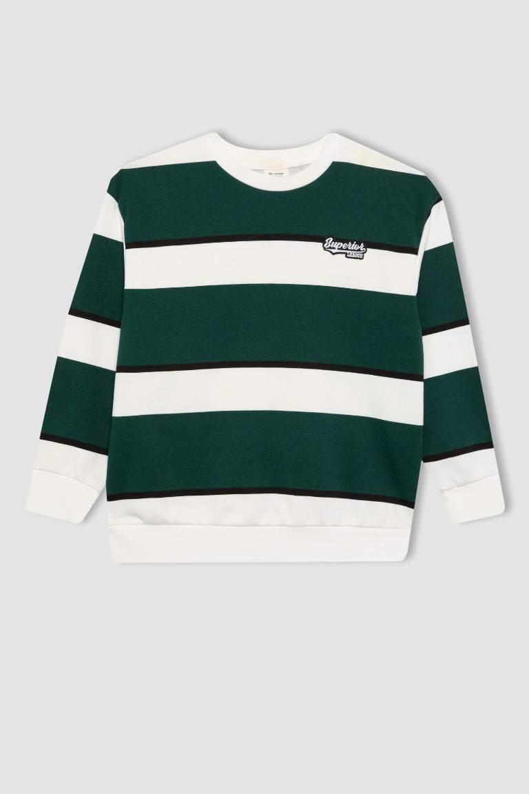 Boy Oversize Fit Crew Neck Striped Sweatshirt