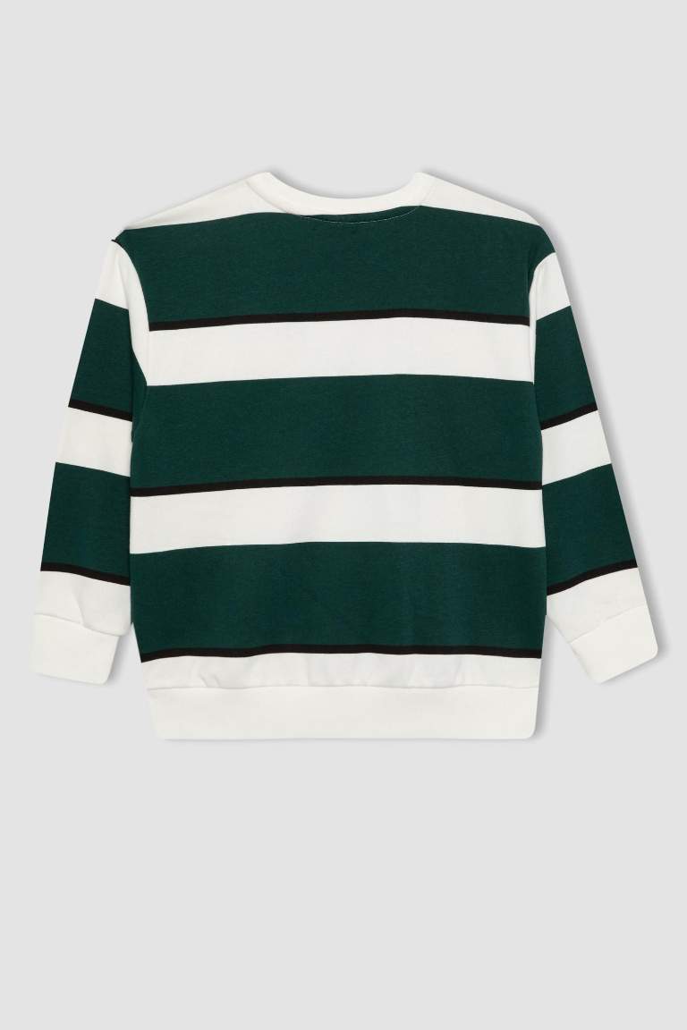 Boy Oversize Fit Crew Neck Striped Sweatshirt