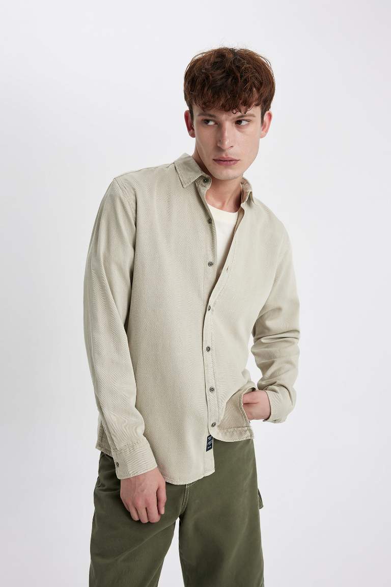 Regular Fit Tencel Long Sleeve Basic Shirt