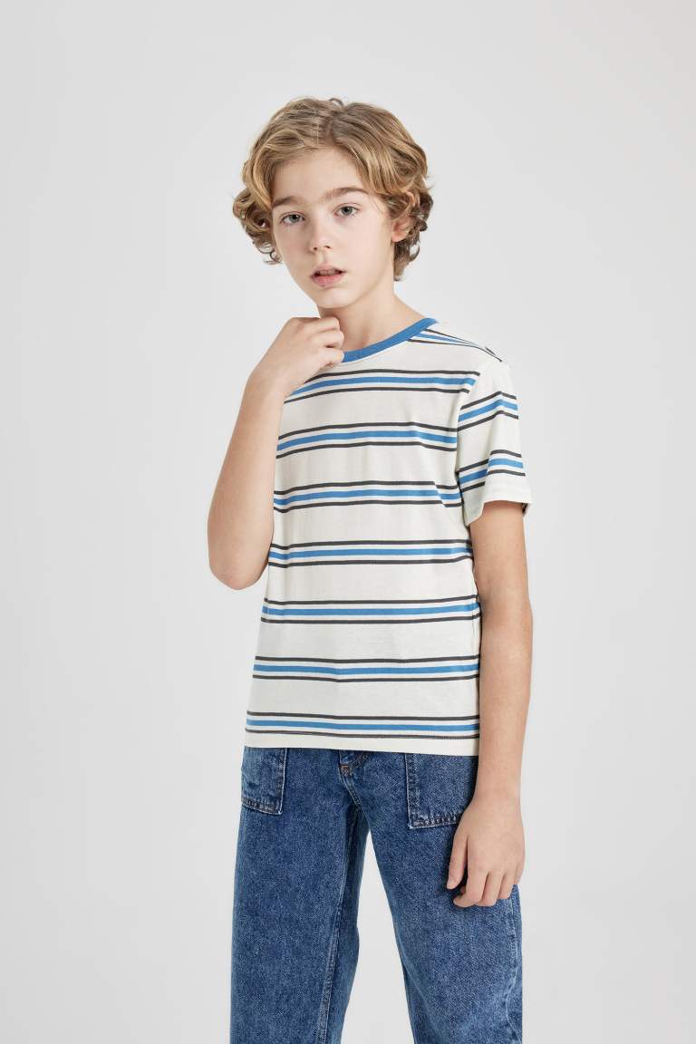 Boy Regular Fit Crew Neck Striped Short Sleeve T-Shirt